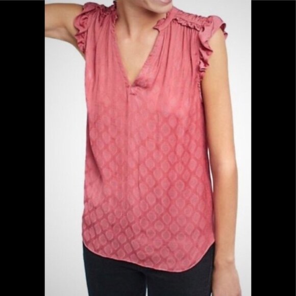 Anthropologie Maeve Pink Suva Ruffled V-neck Top - Picture 1 of 6